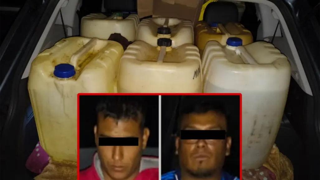 Dos personas detenidas por huachicol en Edomex; llevaban 400 litros ocultos en camioneta