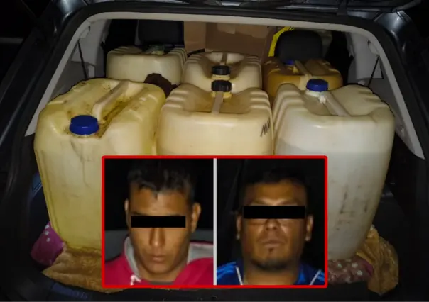 Dos personas detenidas por huachicol en Edomex; llevaban 400 litros ocultos en camioneta