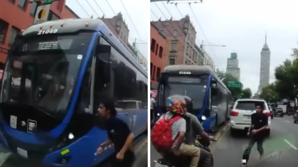 VIDEO | Peatón casi es arrollado por trolebús en CDMX