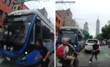 VIDEO | Peatón casi es arrollado por trolebús en CDMX
