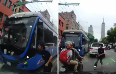 VIDEO | Peatón casi es arrollado por trolebús en CDMX