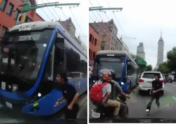 VIDEO | Peatón casi es arrollado por trolebús en CDMX