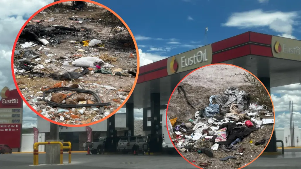 Parte trasera de gasolinera es usada como tiradero clandestino de basura en Durango
