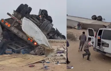 (Video) Rapiña en Mulegé tras volcadura de camión de abarrotes