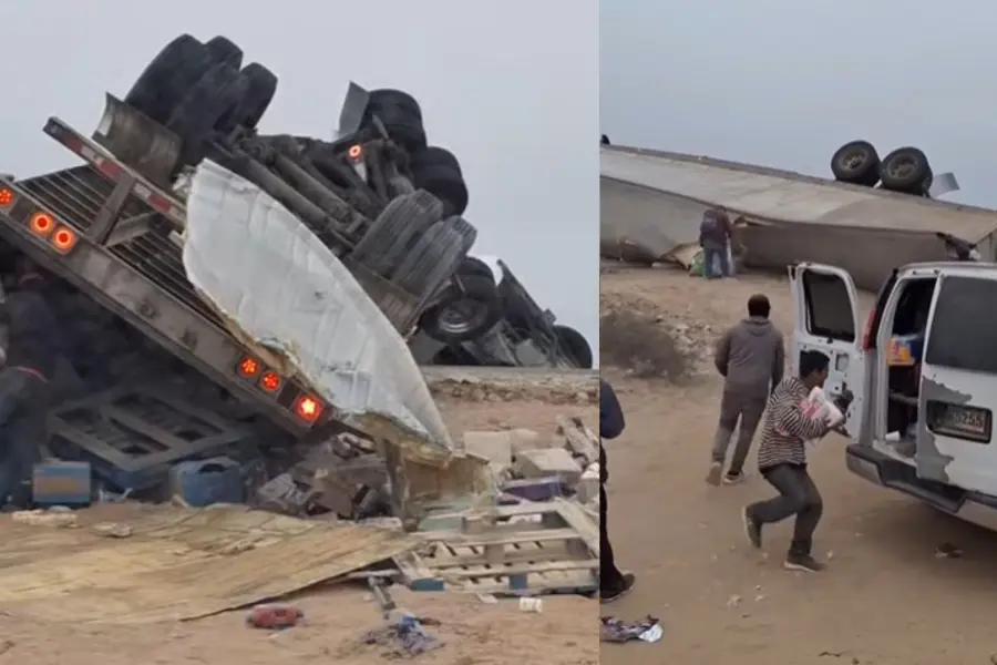 (Video) Rapiña en Mulegé tras volcadura de camión de abarrotes