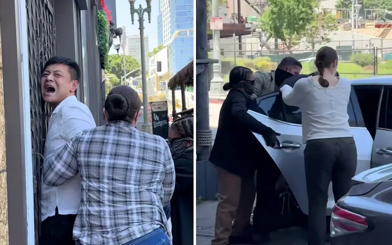 Migrante chino siendo detenido por el ICE. Foto: X (@ThePatriotOasis)