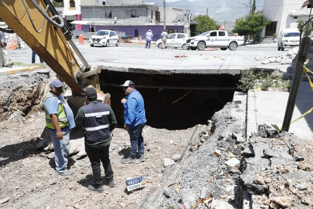 El Gobierno de Escobedo dijo que se trabaja en coordinación para poder reparar la zona afectada de la colonia Santa Lucía. Foto: Gobierno de Escobedo.