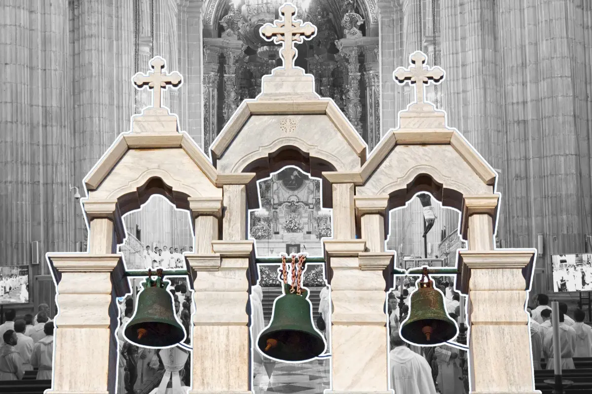 Catedral Metropolitana e ilustración de campanas. Foto: FB Catedral Metropolitana de la Arquidiócesis de México | Canva