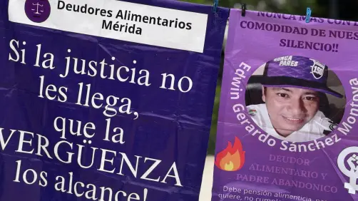 Mujeres colocan tendedero en Plaza Grande de Mérida para exhibir a padres deudores