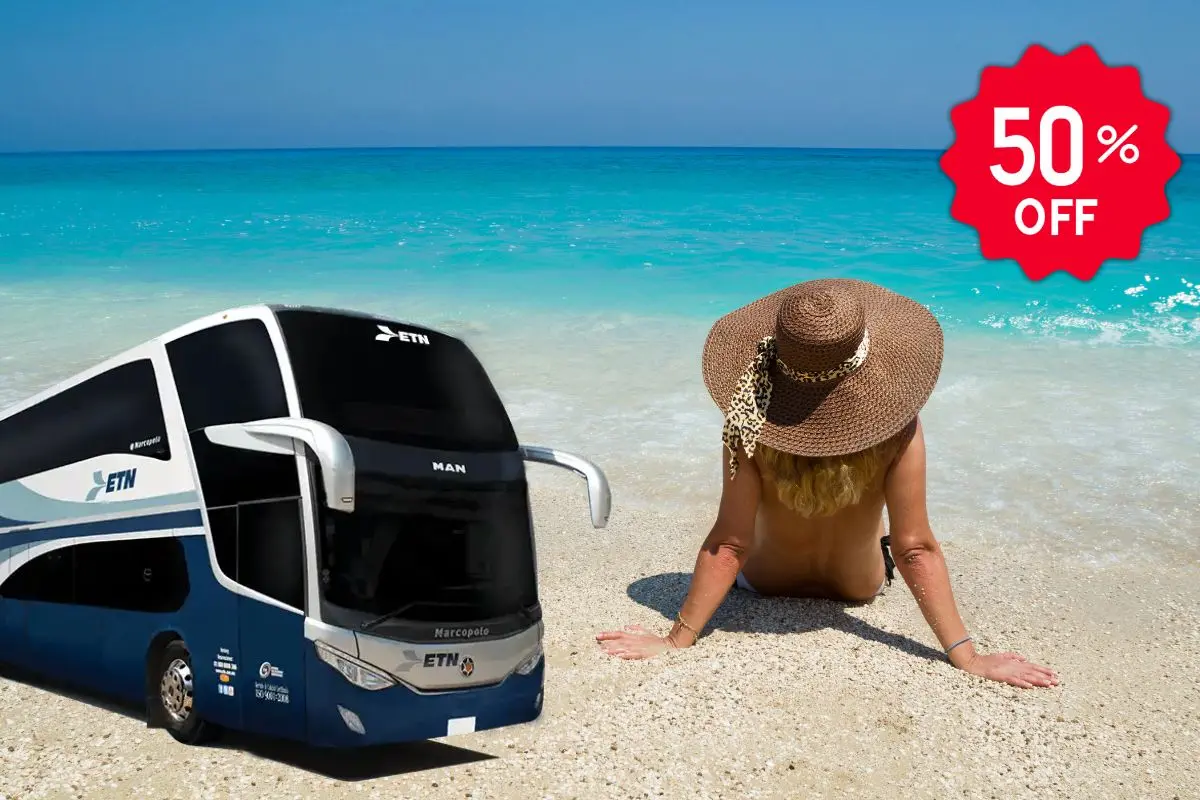 Descuento en autobuses. Fotos de ETN y Canva.