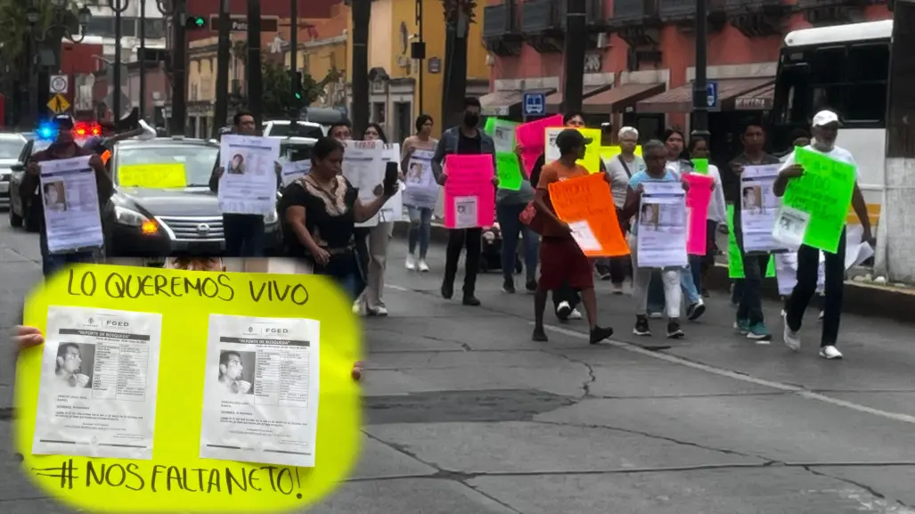 Familia de Ernesto López marcha por las calles de Durango pidiendo su localización 
