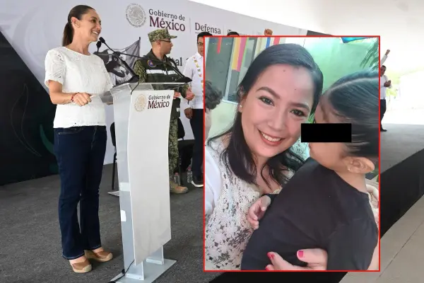 Madre víctima de violencia vicaria lleva su protesta a evento de Claudia Sheinbaum en Yucatán