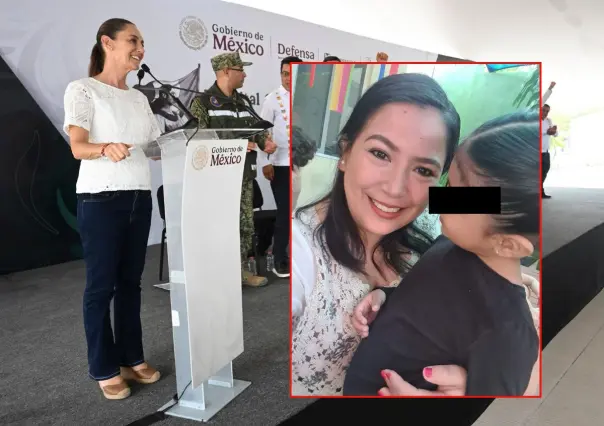 Madre víctima de violencia vicaria lleva su protesta a evento de Claudia Sheinbaum en Yucatán