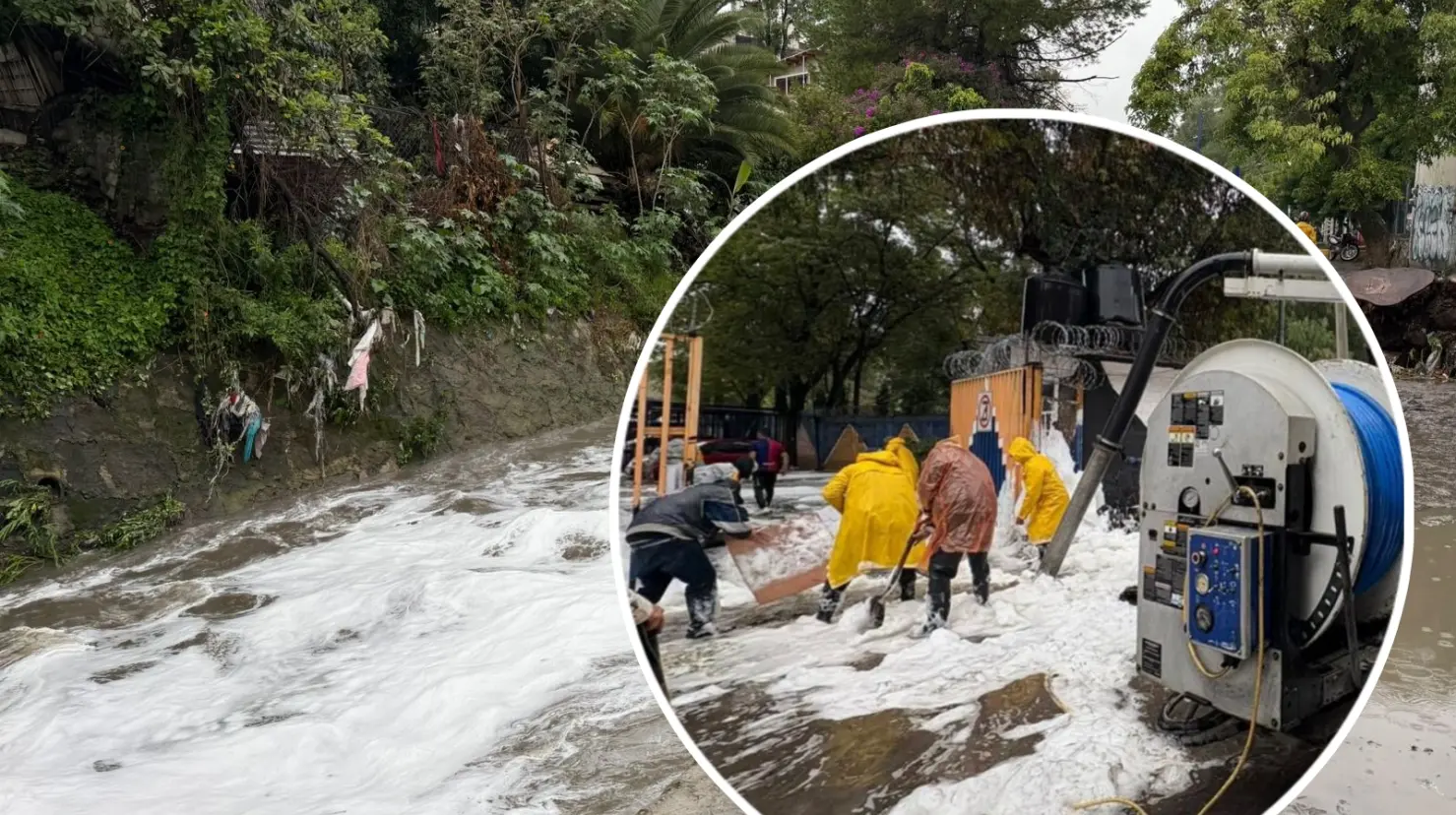 Autoridades reforzaron el monitoreo en la presa y realizaron trabajos de limpieza en calles afectadas. Imagen: GEM