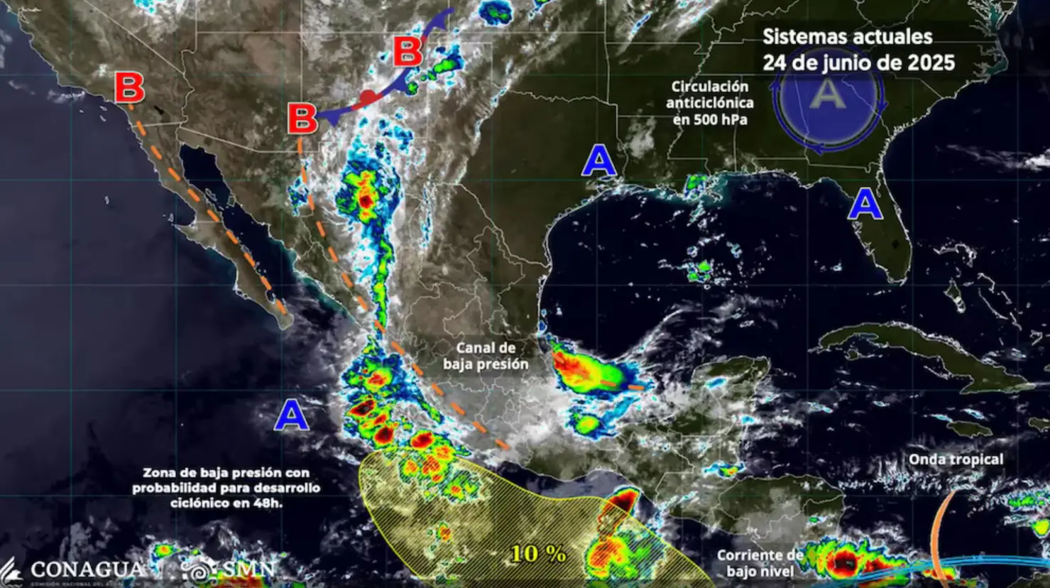 SMN advierte por posible formación del ciclón Flossie en varios estados. Foto: CONAGUA