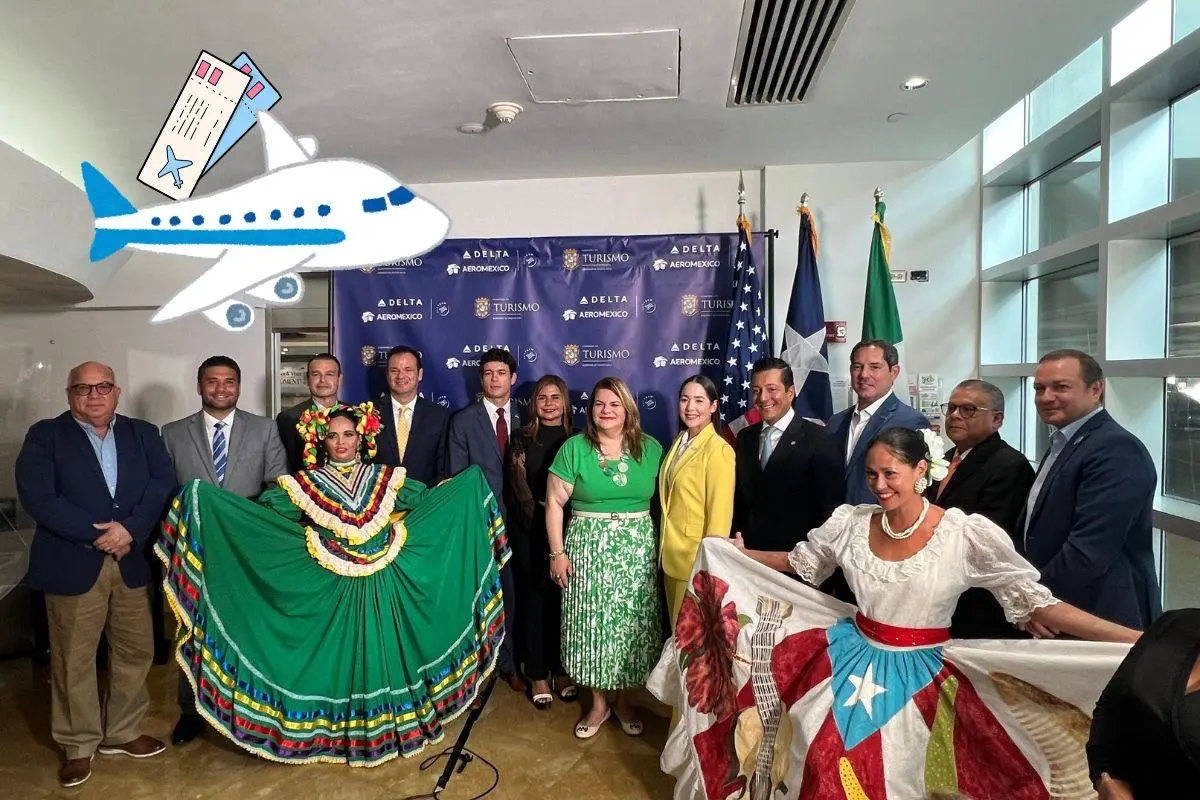 Evento del anuncio de la nueva ruta de vuelos de Aeroméxico y Delta desde CDMX-San Juan, Puerto Rico, avión Foto: Consulado México en Puerto Rico | Canva