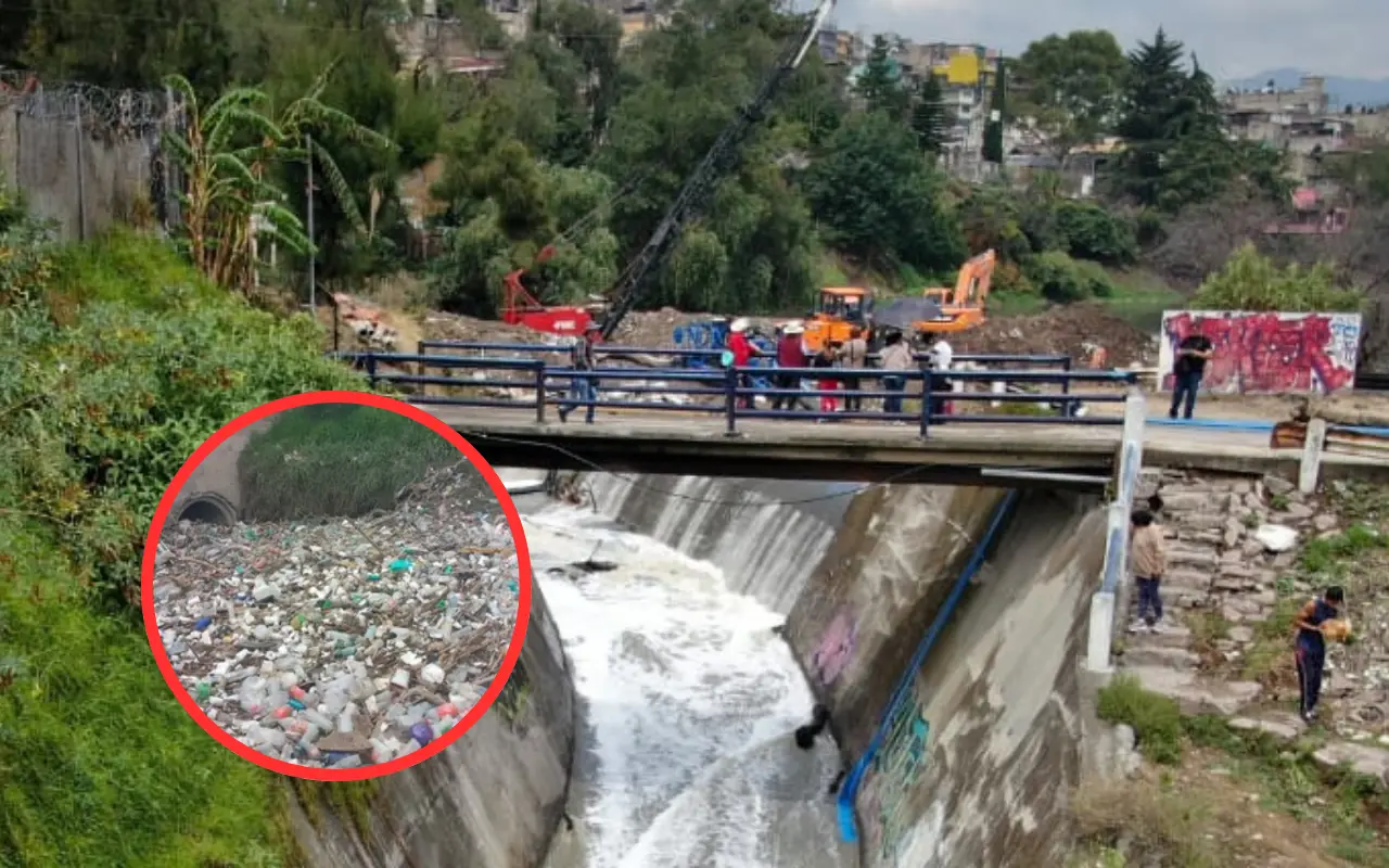 Retiran toneladas de basura del canal de aguas negras en Naucalpan tras las lluvias. Foto: X/@GobNau (Canva)