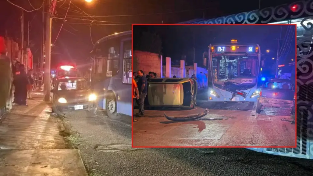 Carambola en calles de Mérida involucra a un Va y Ven y 4 autos