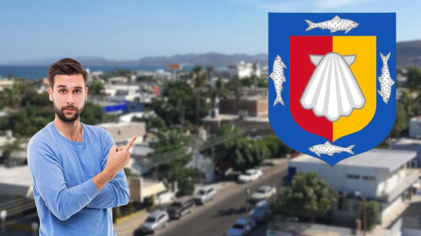En el escudo de Baja California Sur se aprecia un pez volador en el borde azul. Foto: TripAdvisor | Foto: Todo Sobre México | Foto: Biblioteca Canva