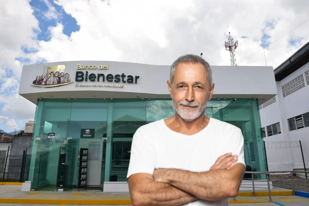 Hombre de 60 años y banco del Bienestar. Foto: Freepik y programasparaelbienestar.gob.mx | Canva