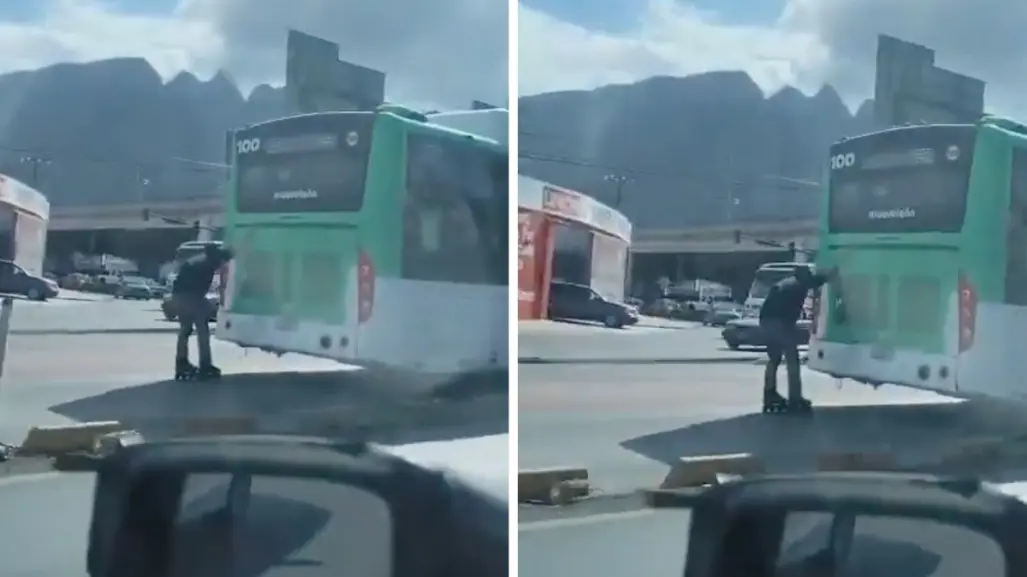 FOTOS I Graban a hombre en patines y sujetado de unidad de Ecovía