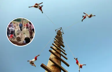 Caen del palo cinco danzantes de los Voladores de Papantla, en iglesia de Veracruz