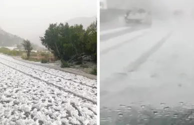 Carretera 57 de blanco tras granizada alertan por lluvias y vientos en Coahuila