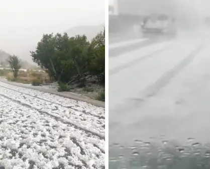 Carretera 57 de blanco tras granizada alertan por lluvias y vientos en Coahuila