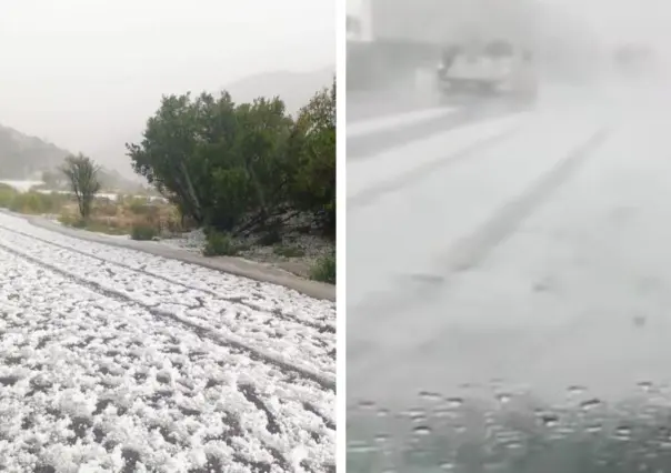 Carretera 57 de blanco tras granizada alertan por lluvias y vientos en Coahuila