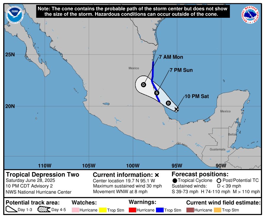 La depresión tropical dos se intensificaría a tormenta tropical #Barry durante el domingo, antes de moverse a tierra probablemente en la zona Norte de Veracruz La depresión tropical dos se intensificaría a tormenta tropical #Barry durante el domingo, antes de moverse a tierra probablemente en la zona Norte de Veracruz