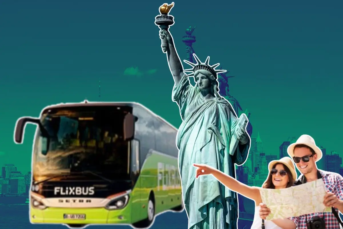 Un autobús de Flix con unos turistas visitando New york. Foto: Canva