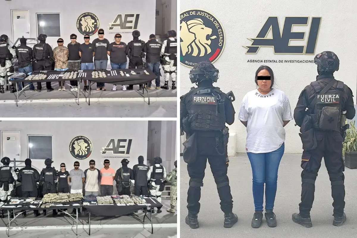 Integrantes de célula delictiva capturados en Linares, Nuevo León. Foto: Especial/Canva