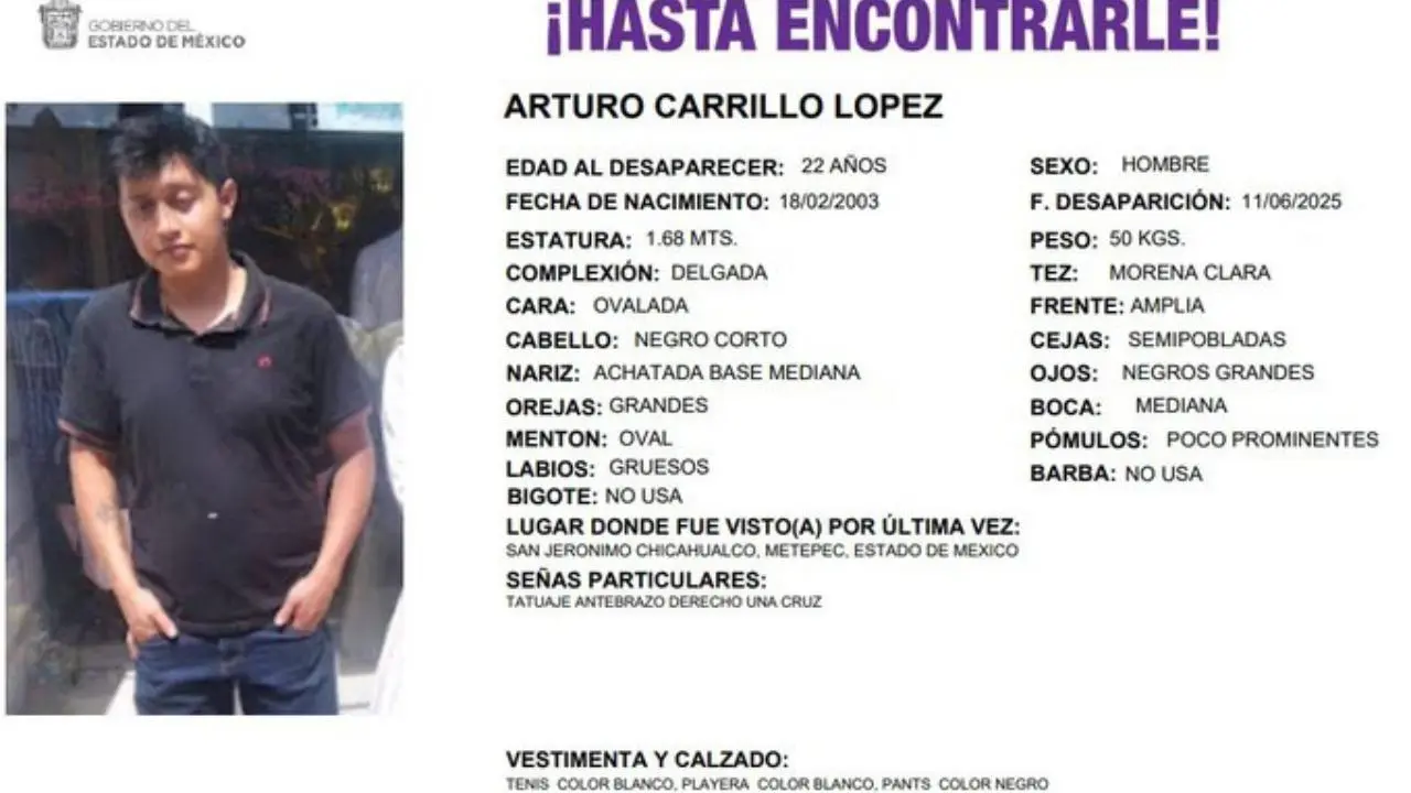 Joven del Edomex desaparece tras partir hacia Guadalajara en busca de empleo. Foto: @milenio_edomex