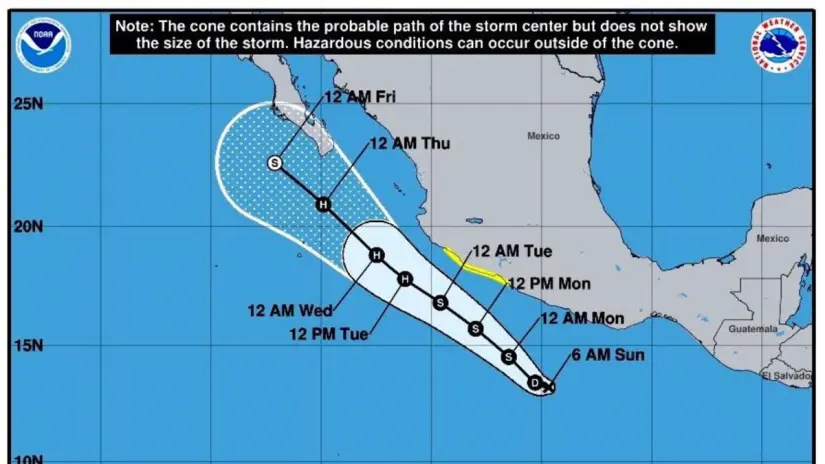 El fenómeno se encuentra a unos 390 kilómetros al sur de Acapulco, Guerrero. Foto: National Hurricane Center (NOAA)