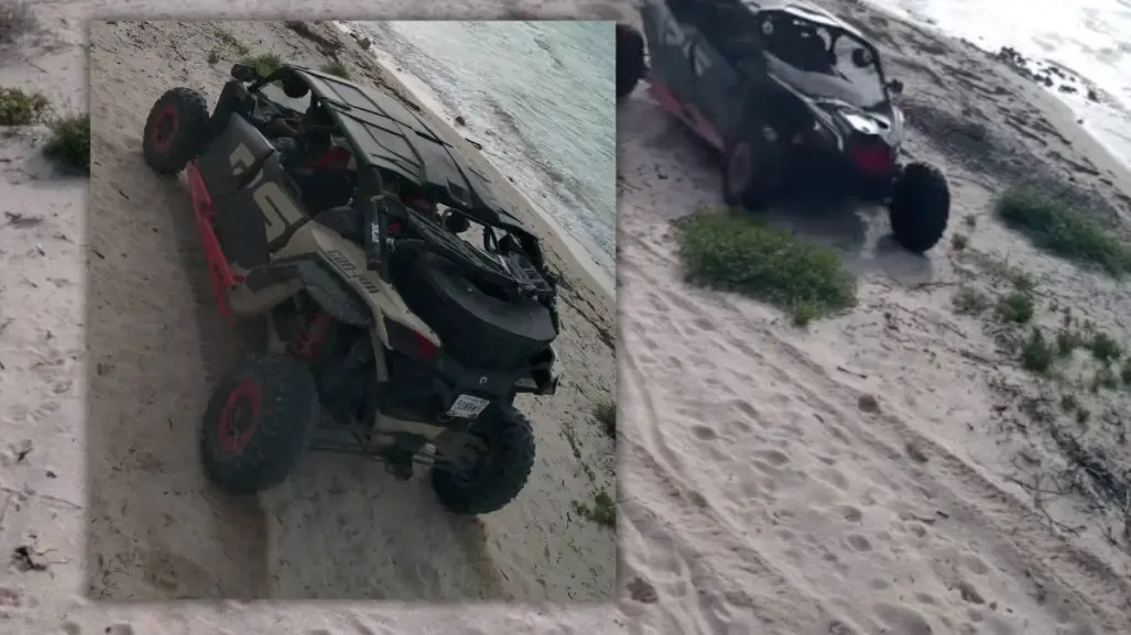 Conductor temerario en playas de Yucatán pone en riesgo a familias