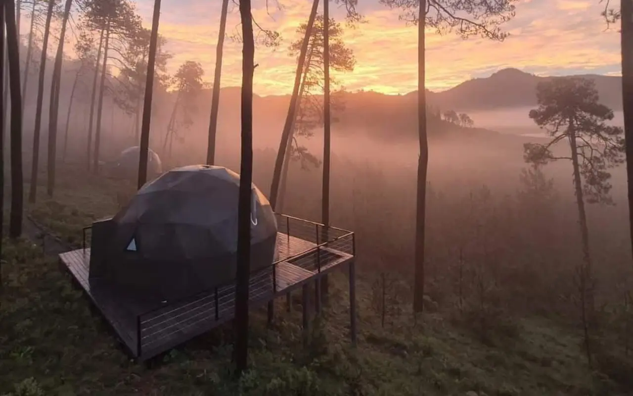 Lobo Glamp, en Amanalco, ofrece hospedaje en burbujas transparentes con vista al bosque y la presa, ideal para desconectarte en medio de la naturaleza. Foto: IG/ loboglamp (Canva)