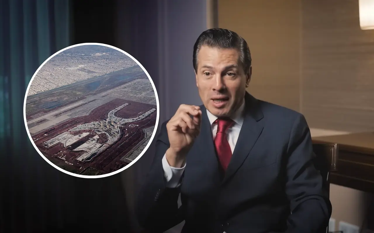 Enrique Peña Nieto y obra del NAIM. Foto: Mexicanos Contra la Corrupción / Captura de pantalla: YouTube (Centro de Estudios Espinosa Yglesias - CEEY)
