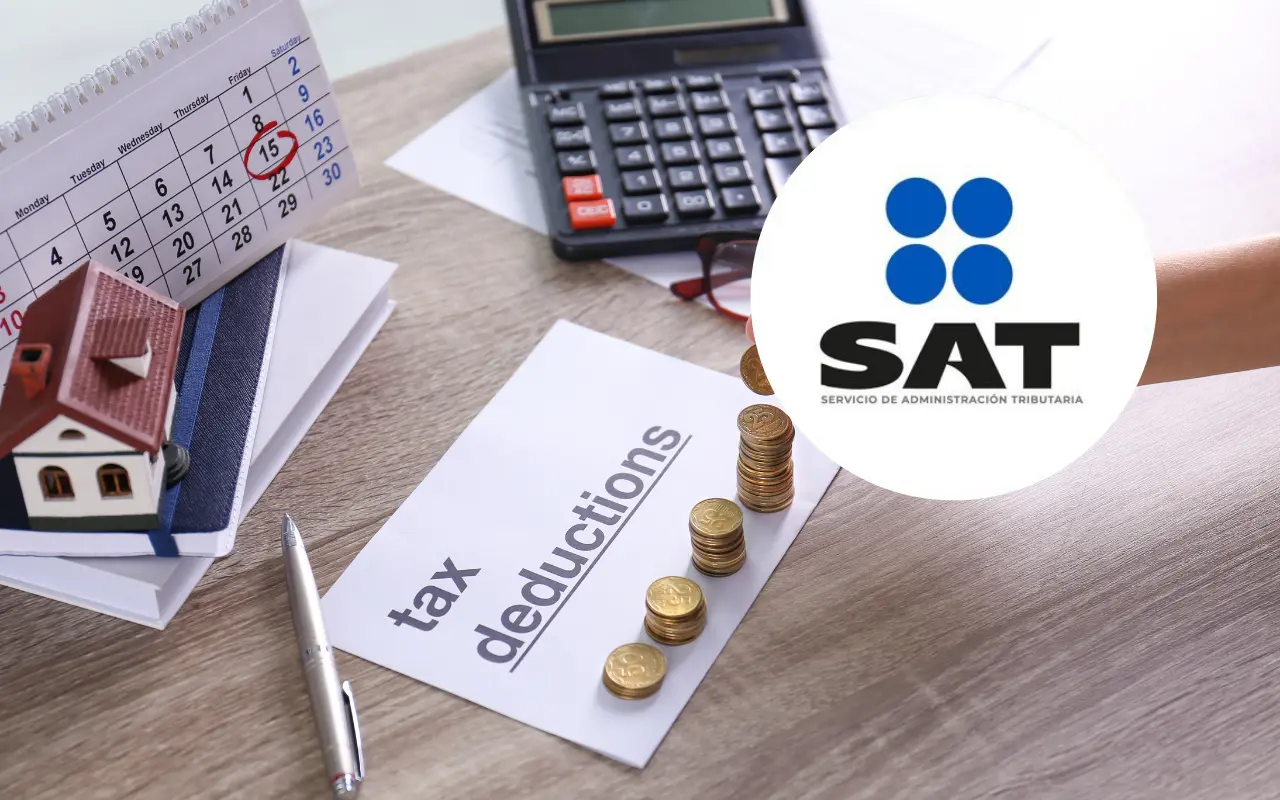 Deducción fiscal y logo del SAT. Foto: SAT / Canva