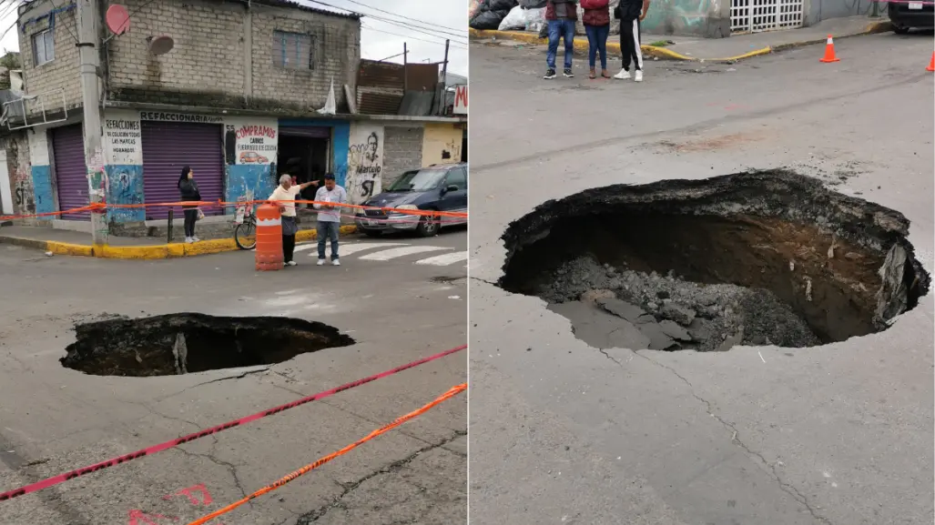 Enorme socavón en Iztapalapa sorprende con cuatro metros de profundidad