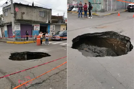 Enorme socavón en Iztapalapa sorprende con cuatro metros de profundidad Enorme socavón en Iztapalapa sorprende con cuatro metros de profundidad