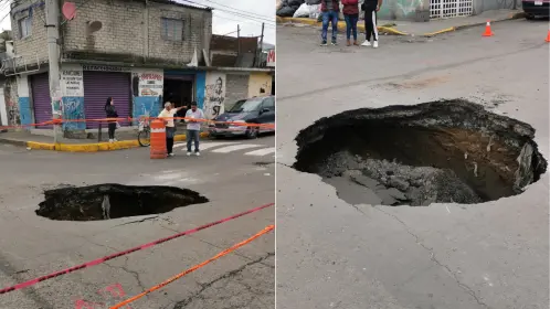 Enorme socavón en Iztapalapa sorprende con cuatro metros de profundidad