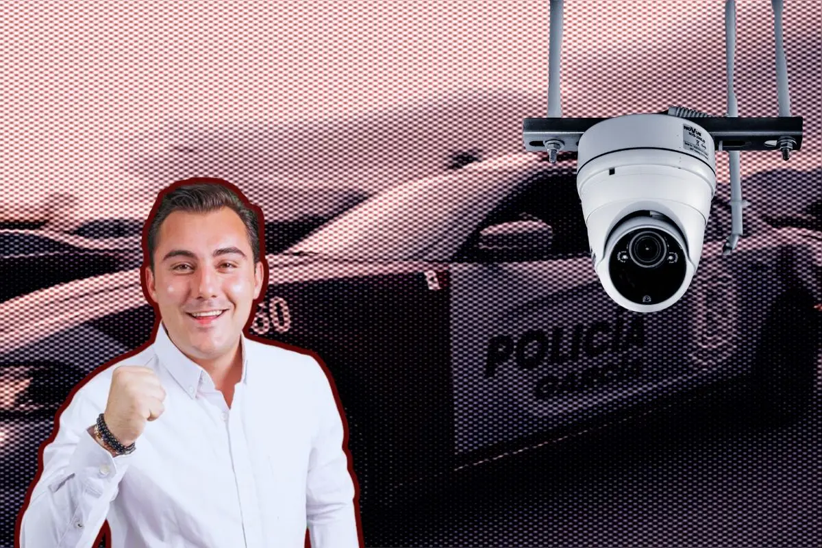 Unidad de la policía de García, cámara de vigilancia y el alcalde, Manuel Guerra Cavazos Foto: Canva
