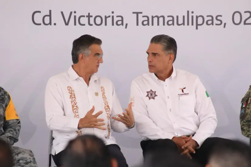 Gobernador Américo Villarreal Anaya y secretario de Seguridad Píublica, general Carlos Arturo Pancardo Escudero. Foto: Carlos García