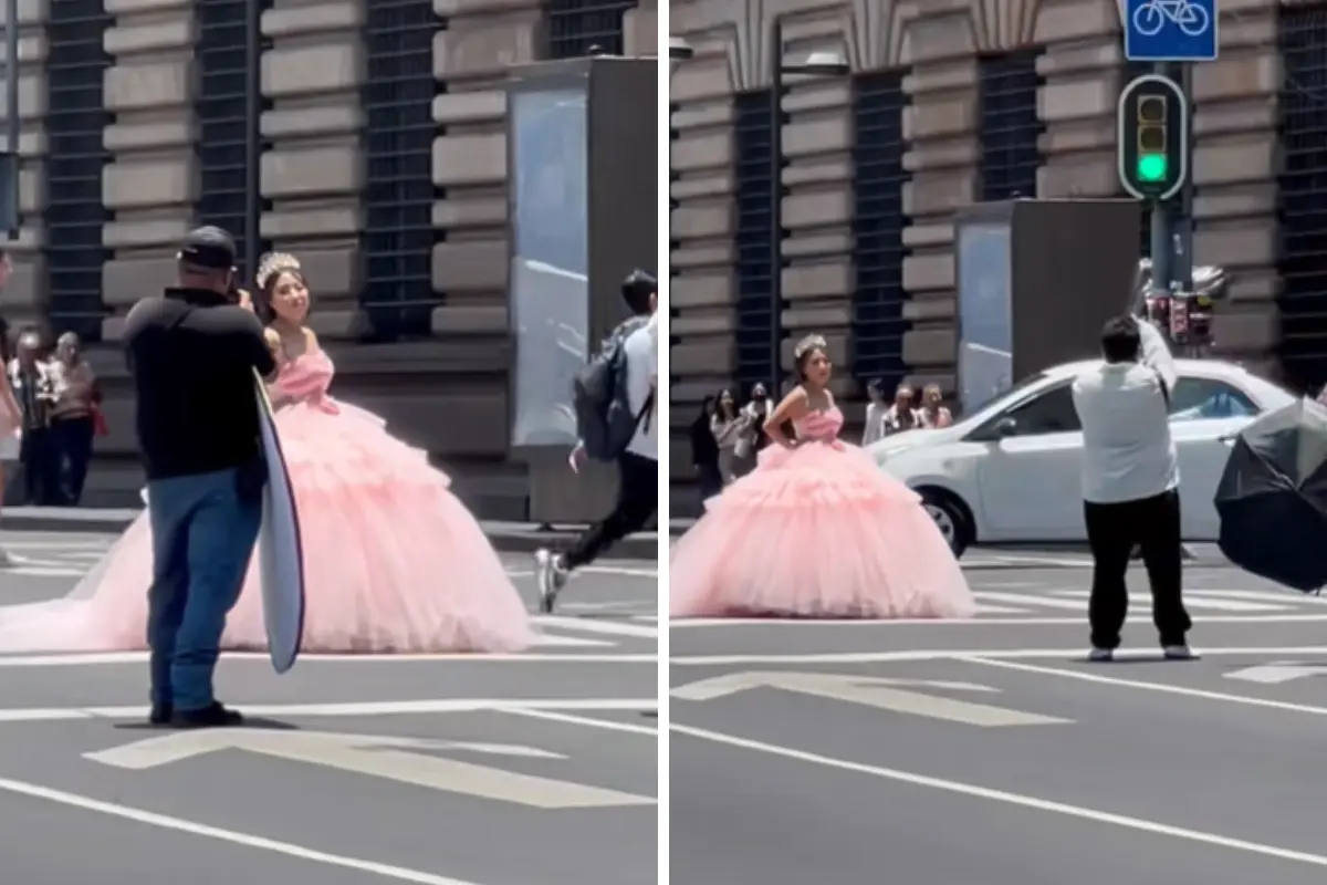 Quinceañera aprovecha bloqueo de Eje Central, Foto: Captura de pantalla