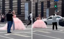 Quinceañera aprovecha manifestación en Eje Central de CDMX para sesión de fotos