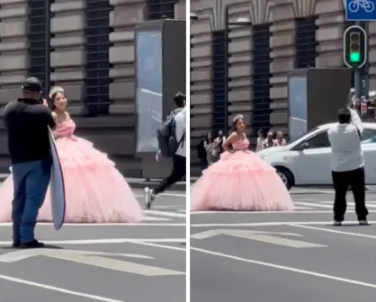 Quinceañera aprovecha manifestación en Eje Central de CDMX para sesión de fotos