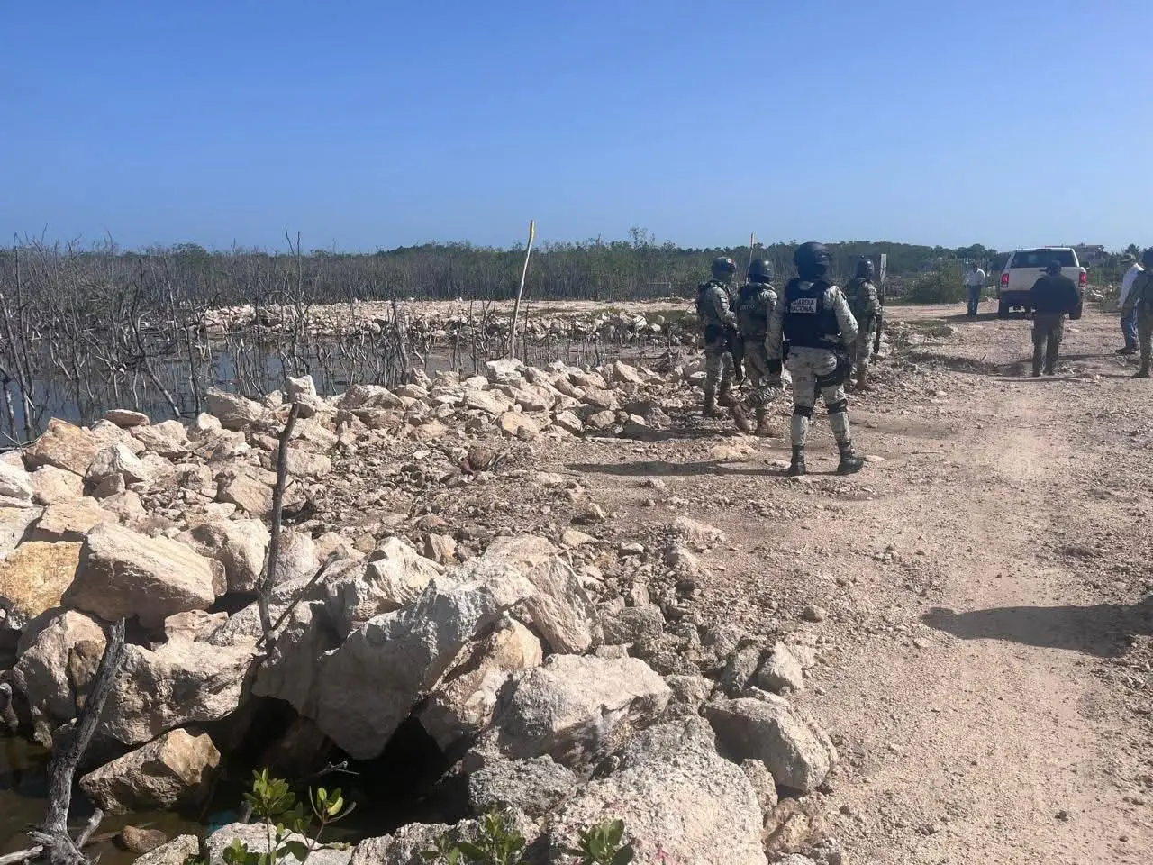 Autoridades ambientales acudieron al puerto de San Felipe para realizar un operativo de clausura tras una denuncia de daño ambiental a una zona de manglar en la que estaría involucrado el Alcalde.- Fuente Propefa