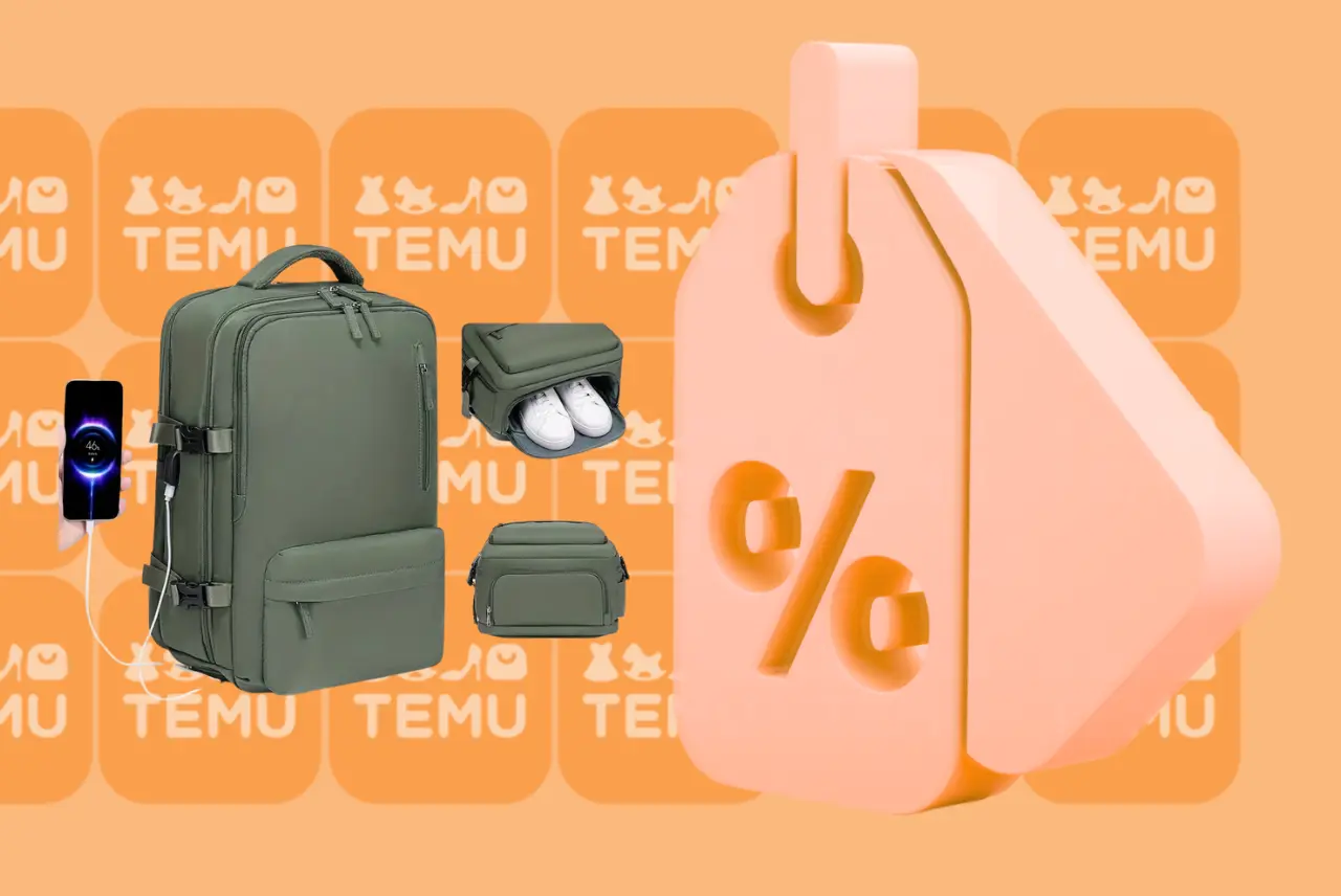 La mochila de viaje que tiene Temu en oferta, ofrece un ahorro de más de mil 700 pesos. Foto: Temu | Canva
