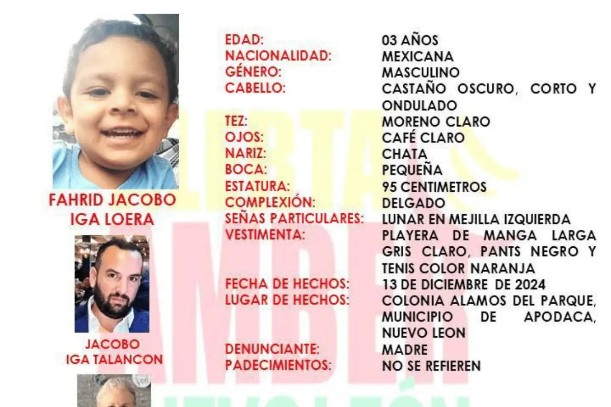 El menor Fahrid Jacobo Iga Loera, fue sustraido de su hogar de forma violenta por su padre Jacobo Iga Talancon, y su abuela paterna, Claudia Adela Talancon Ostos. Foto: AEI.
