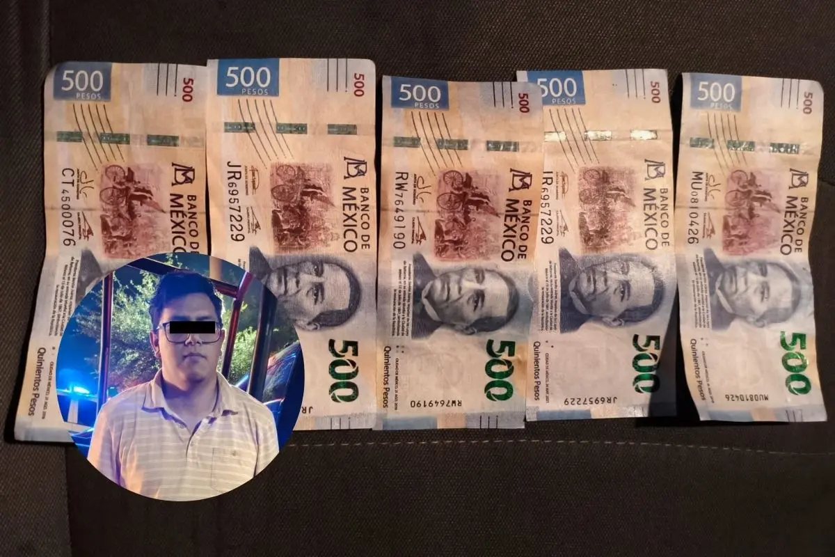 Un intento por realizar un depósito bancario con billetes presuntamente falsos terminó con la detención de un joven en el norponiente de Monterrey. Foto: Policía de Monterrey